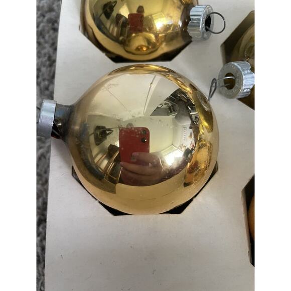 18 VTG SHINY BRIGHT Glass Tree Christmas Ornaments In Original Box- Gold - Picture 8 of 8